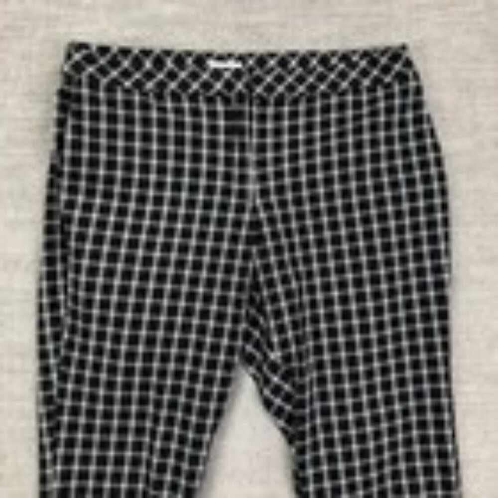 J Jill Premium Bi Stretch Pants 14P Petite 32 Black Plaid Crop Ankle Trouser